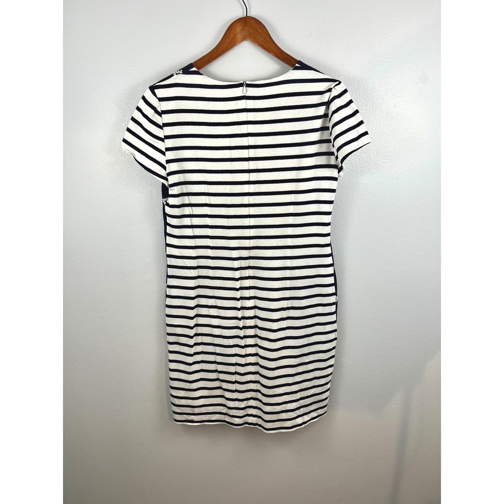 Vilagallo Navy Striped Embroidered‎ V-Neck Shift Dress Size 40 - Picture 4 of 5